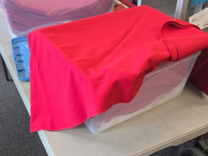 Lot of (5) Commercial Tablecloths with Center Umbrella Hole 90 (red) (round)