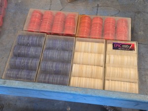 Lot of (750) Poker Chips - Red, White and Blue with Chip Storage Containers (x6)
