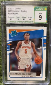 Immanuel Quickley 2020-21 Donruss Rated Rookie CSG Mint 9 #213 New York Knicks