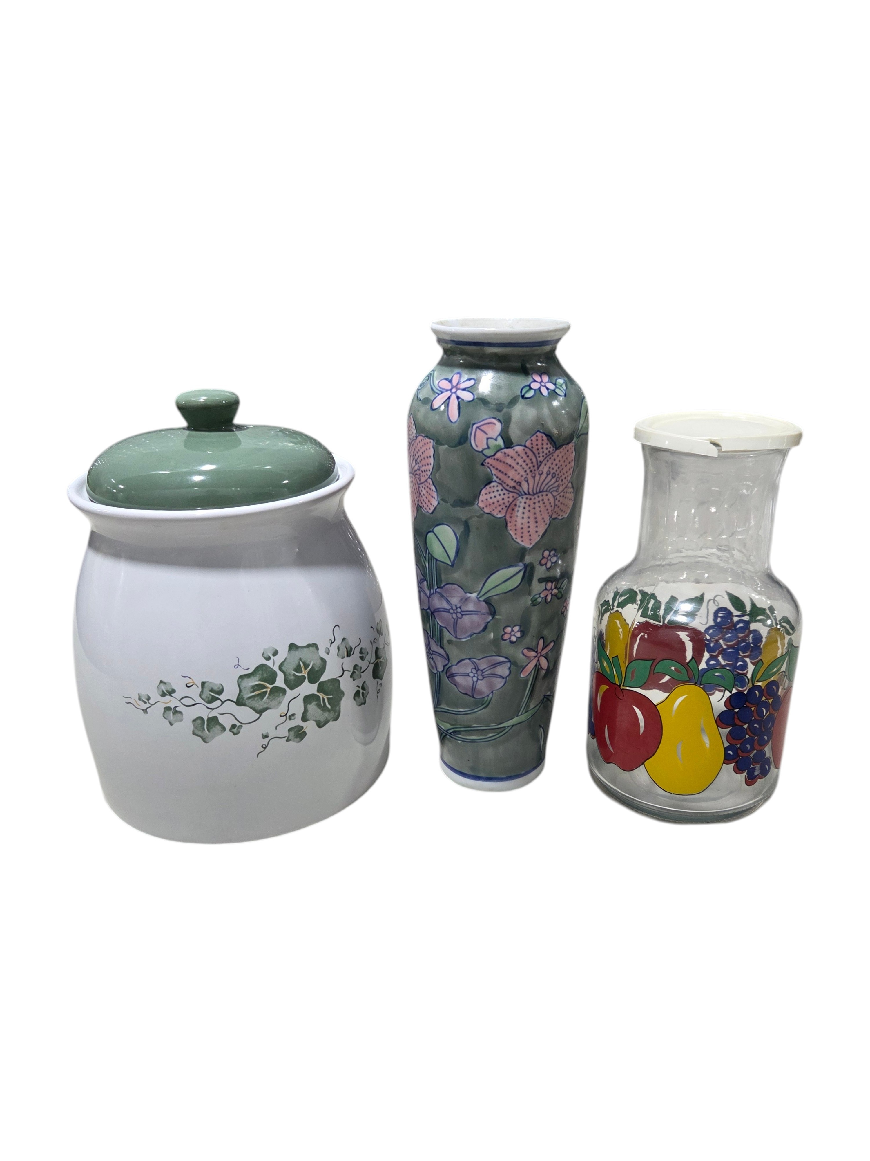 Assorted Decorative Kitchen & Home Decor Pieces Jay Import Ceramic Canister Vase Glass Carafe