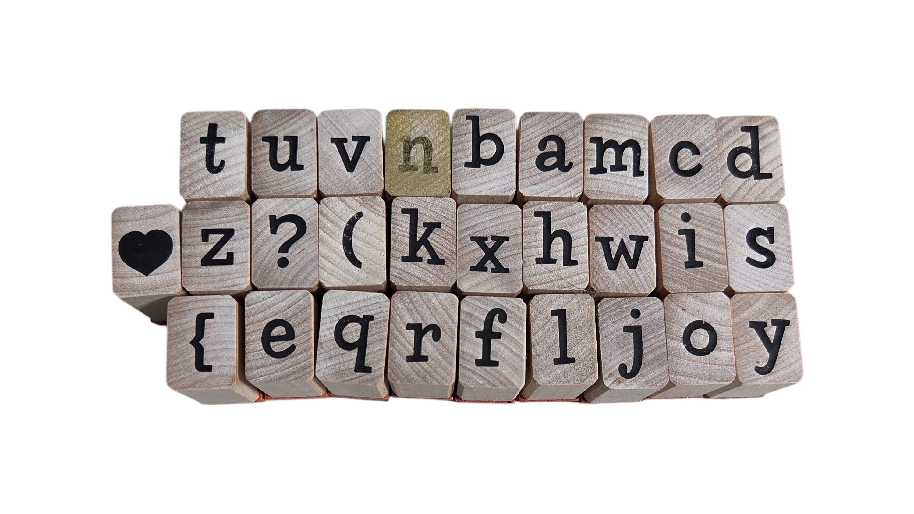 Alphabet Wood Rubber Stamp Set with Heart & Symbol Stamps