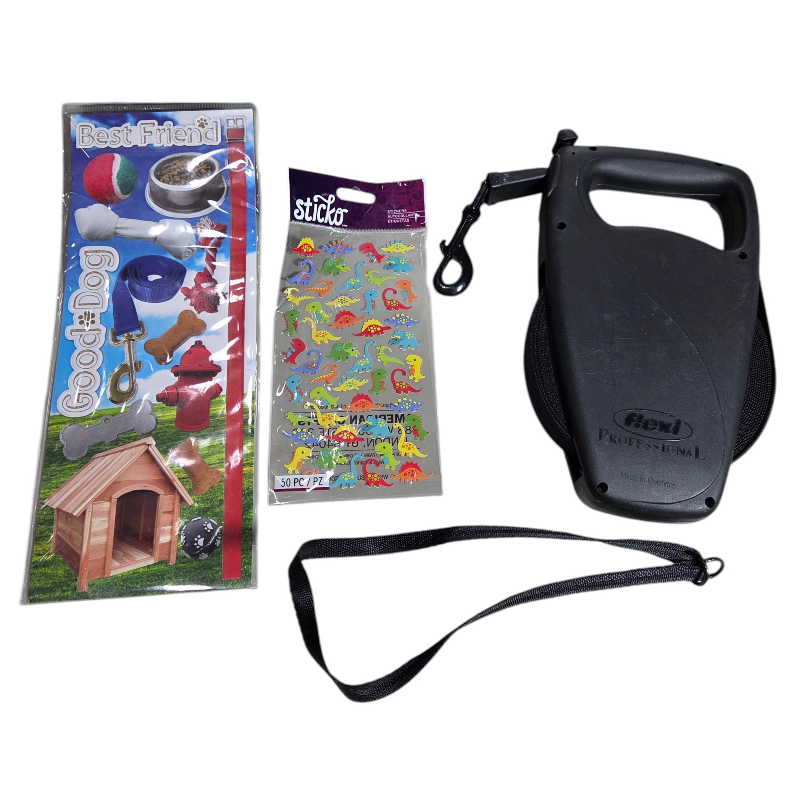 Flexi Professional Retractable Dog Leash Lot - Made in Germany, Dog Accessory Set & Dinosaur Stickers