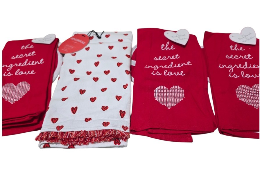 Valentine Kitchen Towel Lot - Opalhouse Heart Towels, Red Dish Towels