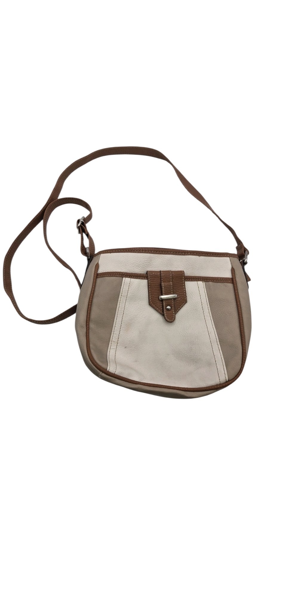 Faux Leather Brown Tan And Beige Cross Body Purse Adjustable Strap