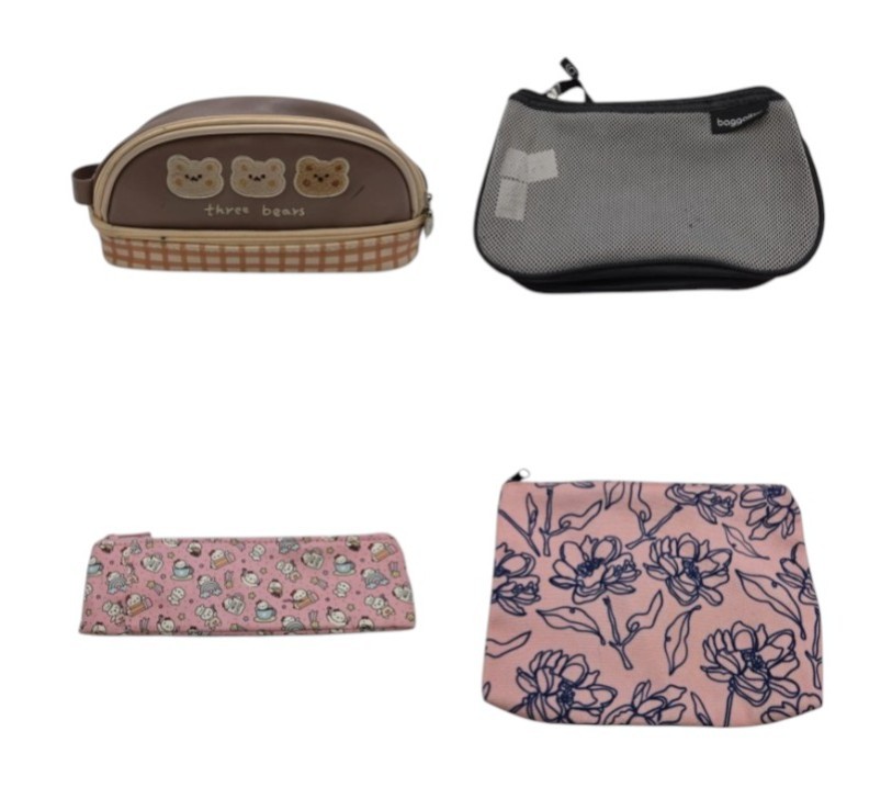 Lot of Small Pencil Case Zipper Bags Fun Prints Floral Bears Black Mesh Kids