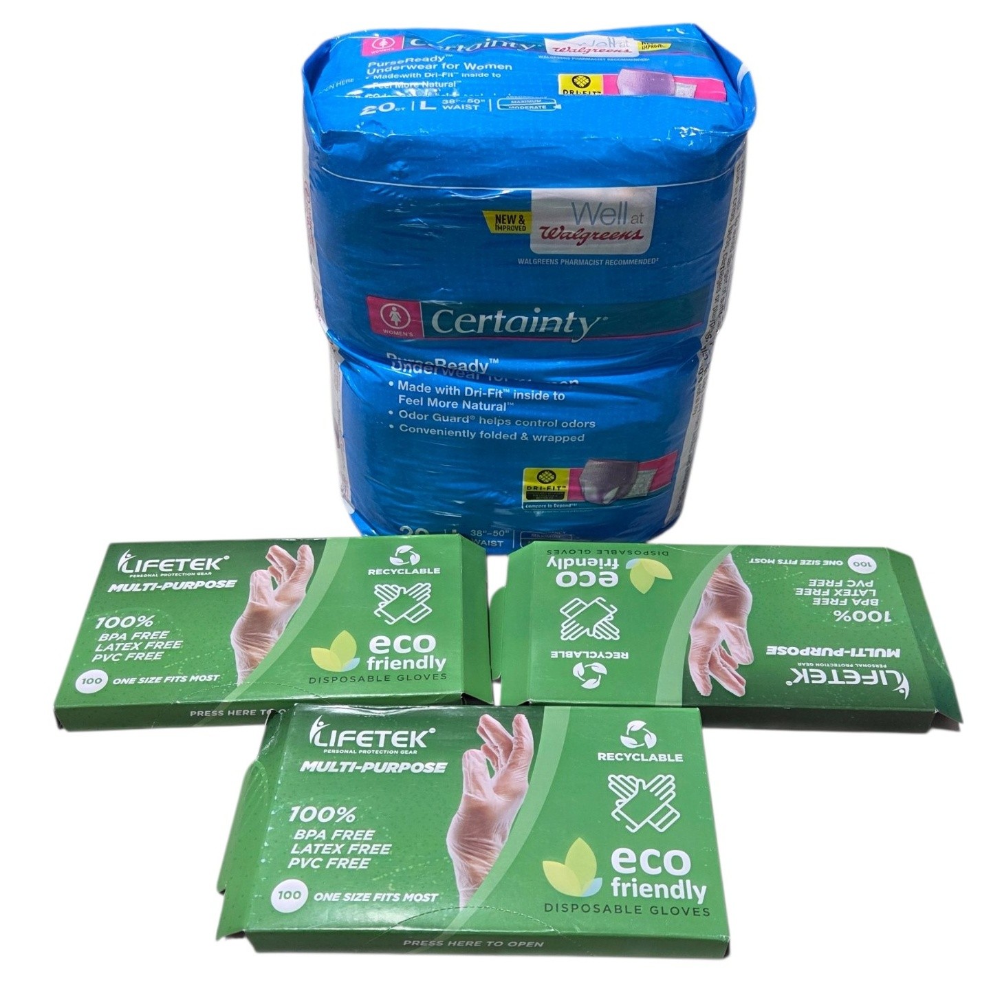 Certainty Womens Disposable Underwear & Lifetek Disposable Gloves Lot