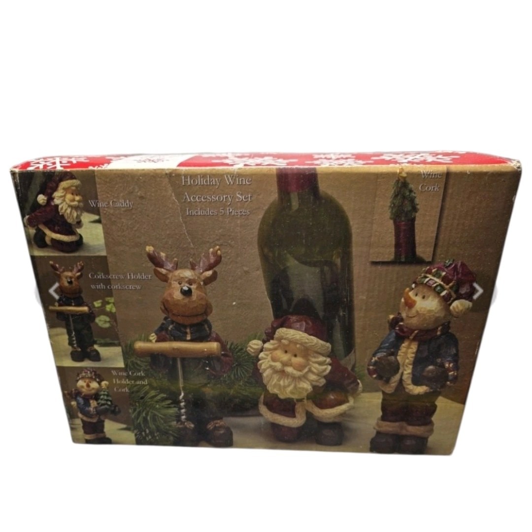 Holiday by Kirklands 5-Piece Wine Accessory Gift Set  Santa, Reindeer & Snowman