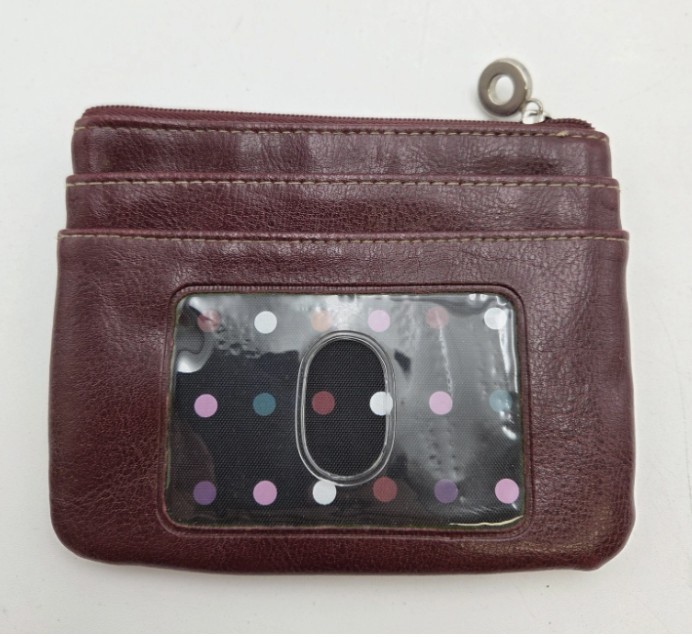 Coin Purse Wallet Small Keychain Faux Leather Burgundy With Removable ID Holder