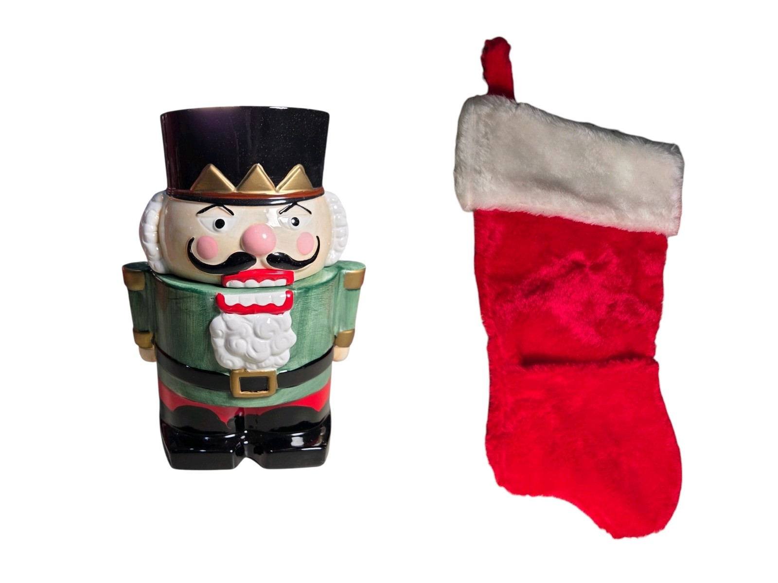 Christmas Village Nutcracker Cookie Jar Earthenware with Box & Santa Hat