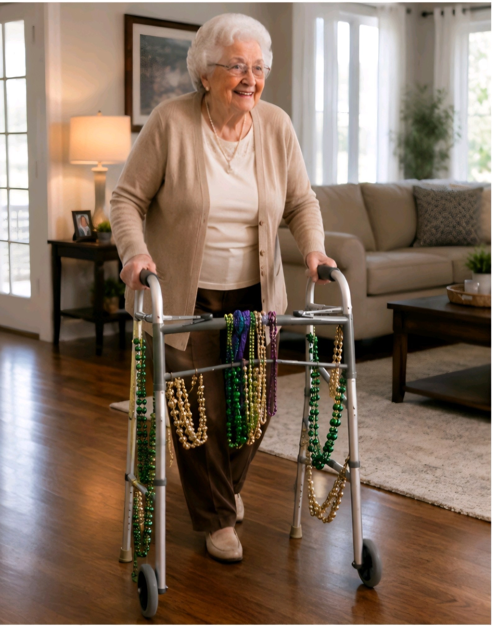 Medline Folding Walker With Wheels and Beaded Necklaces