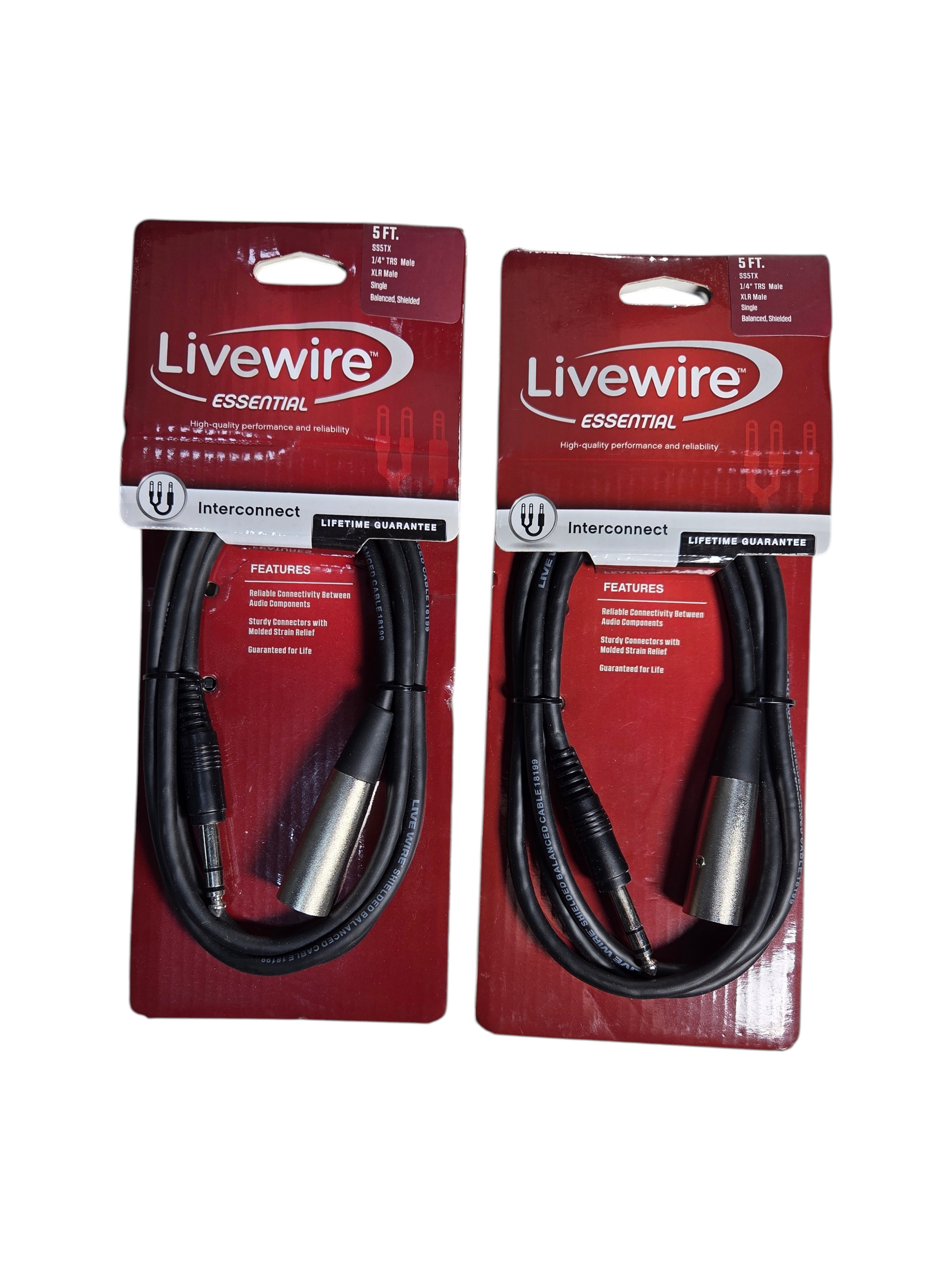 2 Livewire Essential 5 ft Interconnect Cables  14 TRS Male to XLR Male