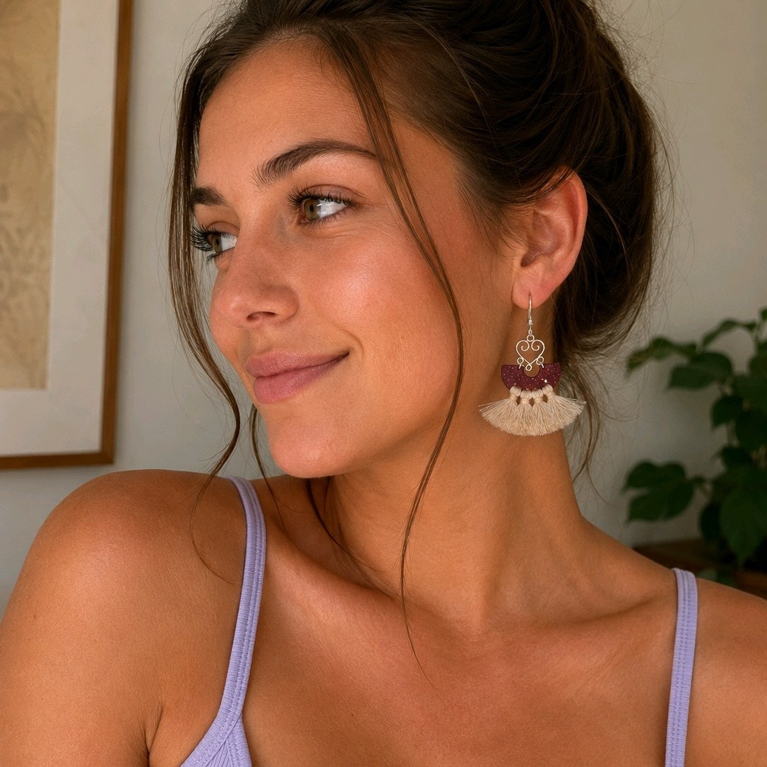 Handmade Macrame Fringe Dangle Earrings  Local Minnesota Senior Artist  100% Proceeds Support Artist