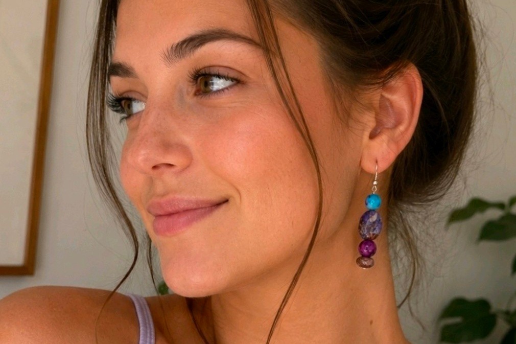 Handmade Purple & Blue Beaded Dangle Earrings  Local Minnesota Senior Artist  100% Proceeds Support Artist