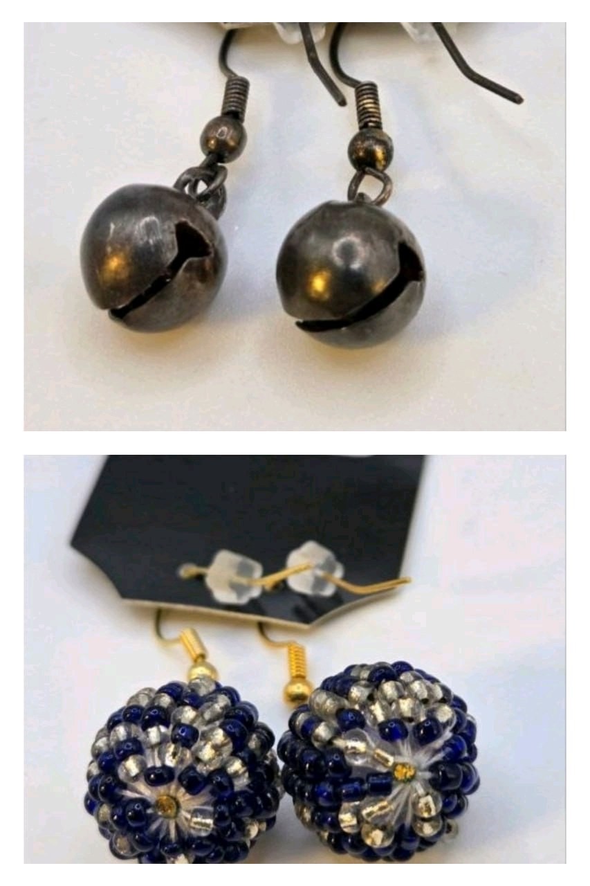2 Pair Handmade Earrings  Bell Dangle & Blue Beaded Statement Earrings  Local Minnesota Senior Artist
