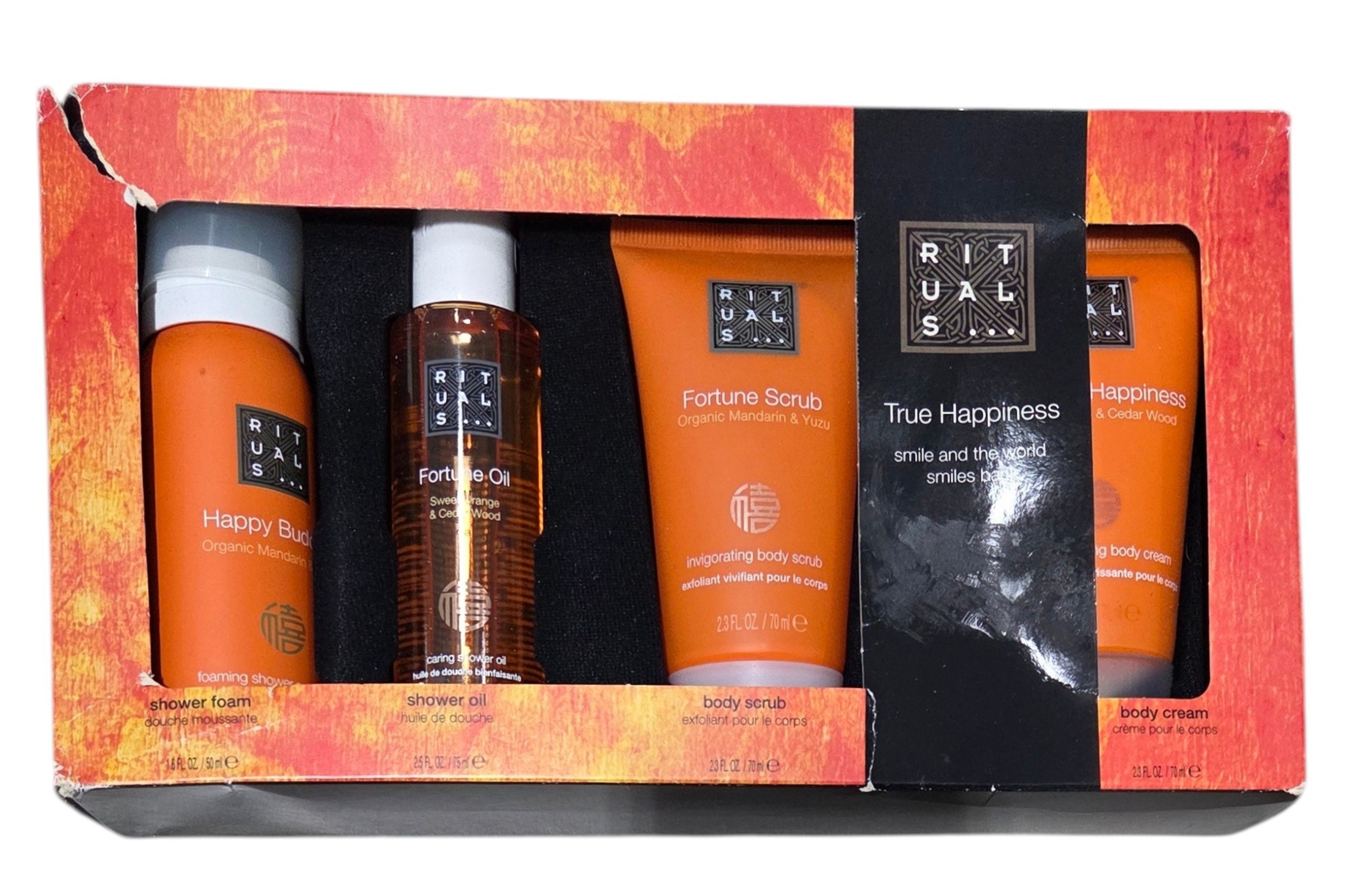 Rituals True Happiness 4-Piece Travel Size Bath & Body Gift Set - Happy Buddha, Fortune Oil, Scrub, Body Cream