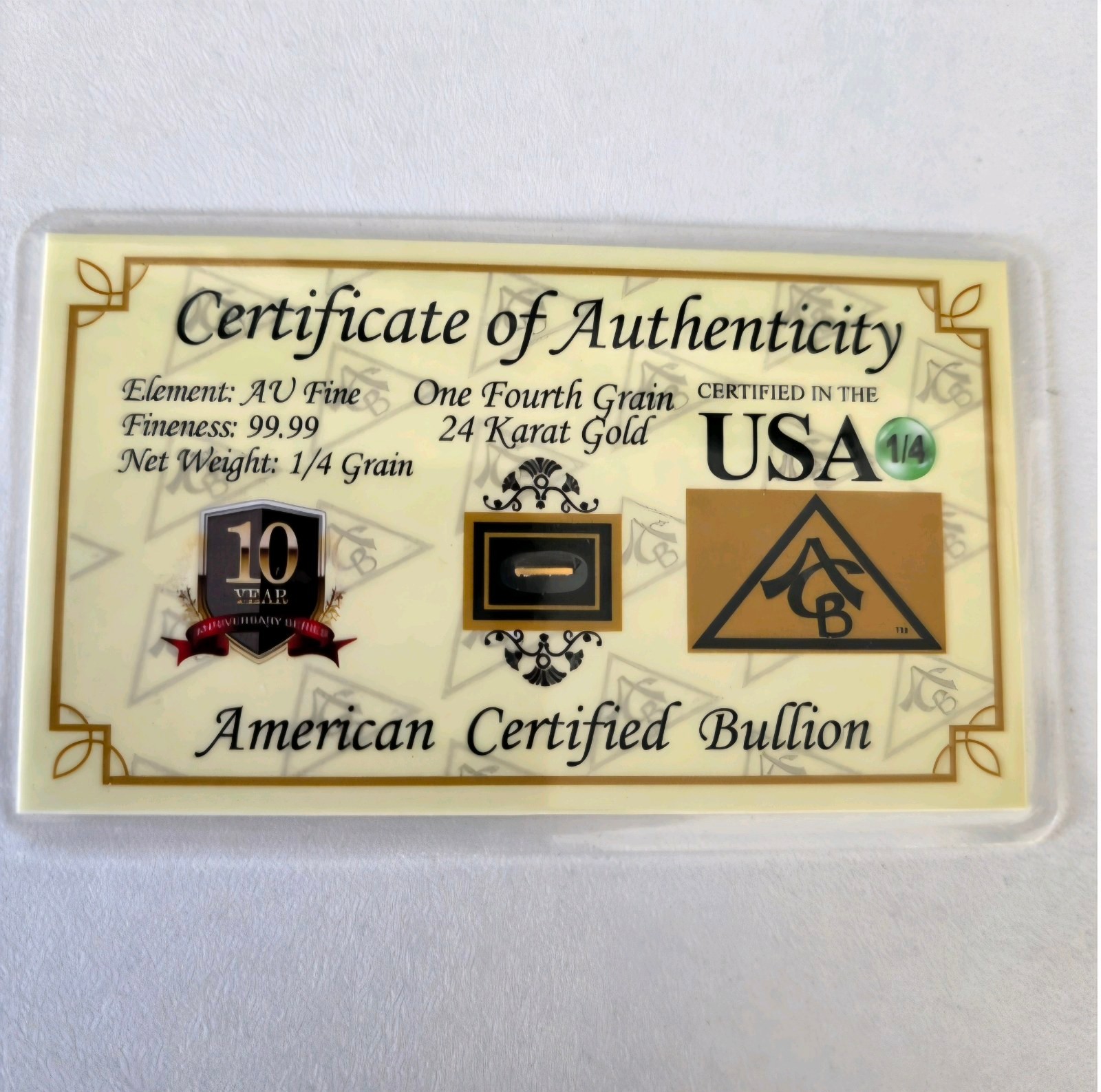 24K Gold American Certified Bullion Card  14 Grain Pure Gold Collector Piece  Certified in USA