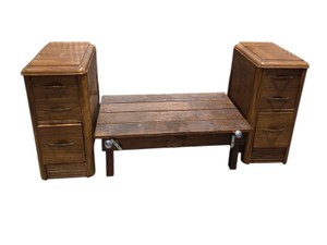 3-Piece Wood Furniture Lot  Matching Side Cabinets & Bench  Coffee Table