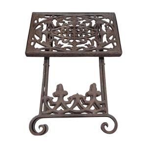 Ornate Cast Iron Folding Plant Stand  Side Table With Scrollwork Design