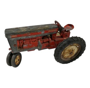 Vintage Metal Toy Tractor Made in USA Red & Gray Farm Tractor Decor