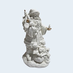 White Santa Figurine With Gold Accent Details Wind- Up Music Player - Christmas Decor