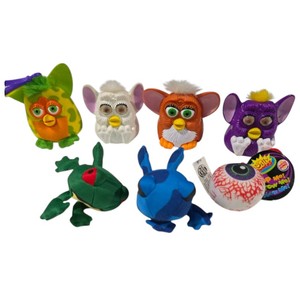 Furby & Plush Toy Lot Silly Slammers Eyeball Burger King Frog Blue Bug Figures