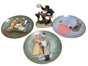 Norman Rockwell American Family Series Plates & Figurine Lot, Sweet Sixteen, First Prom, Christmas Presents