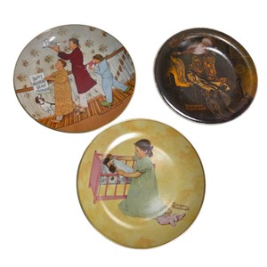 Norman Rockwell Collector Plates Lot  Happy Birthday Dear Mother, Little Mother & Christmas Dream w Boxes