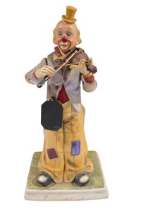 Melody In Motion Hand-Painted Bisque Porcelain Clown Violin Figurine