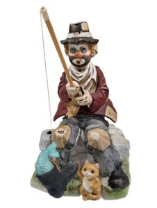 Melody In Motion Hand Painted Porcelain Fishing Figurine With Cat