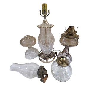 Vintage Glass Oil Lamps & Cut Glass Table Lamp Parts Lot