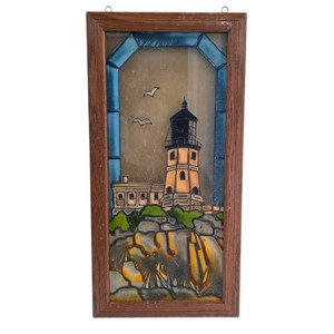 Open Windows Split Rock Lighthouse Framed Stained Glass Style Wall Art