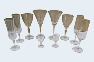 Mixed Crystal & Glass Stemware Lot - 10 Pieces, Flutes, Goblets, Martini & Cordial Glasses