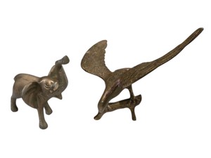 Brass Tone Elephant & Eagle Figurines, Made in India