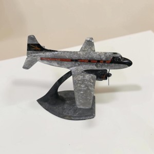 Vintage Metal Twin Prop Airplane Desk Display on Stand