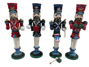 Lot of 4 Painted Wooden Nutcracker Soldier Figures - Some Damage