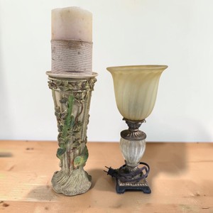Decorative Table Lamp & Tall Bamboo Vines Bird design Candle Holder Lot
