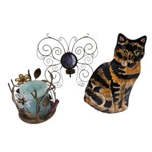 Cats by Nina Cat Vase & Decorative Metal Candle Holders Lot