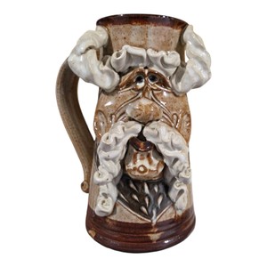 Pottery Face Mug With Handle  Brown & Cream Ceramic Character Decor