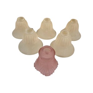 Lot of 6 Frosted Glass Lamp Shades  5 Cream & 1 Pink FloralArt Deco Style
