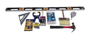 Mixed Tool Lot  48 Level, Irwin Quick-Grip Clamp, 25 Tape Measure, Hammer, Brushes & More