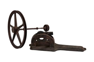 Antique Cast Iron Star Tobacco Cutter w A Large Hand Wheel  Rusty Display Piece