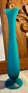 Frosted blue art glass flower vase lead crystal Morgantown