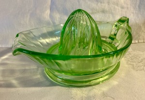Vintage green depression glass juicer reamer