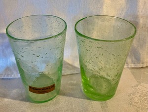Pair of vintage Frederic Guillot seeded glass tumblers light green