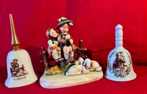 Vintage MJ Hummel Eventide stylized bee marked figurine #99 plus bells