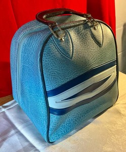 Vintage Brunswick Don Carter Blue leather bowling ball case with ball