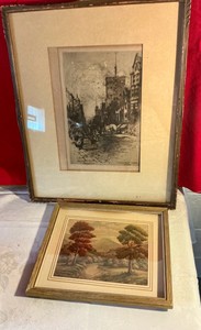 2 vintage scenic prints in wood frames
