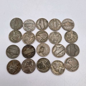 20 WWII Jefferson War Nickels – 35% Silver – Mixed 1943-1945 P/D/S Lot – Approx. 1.125 Troy Oz Silver
