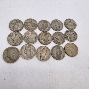 15 WWII Jefferson War Nickels  35% Silver  Mixed 1943-1945 PDS Lot  Approx. 0.844 Troy Oz Silver