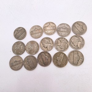 15 WWII Jefferson War Nickels  35% Silver  Mixed 1943-PDS Coin Lot  Approx. 0.84 Troy Oz Silver